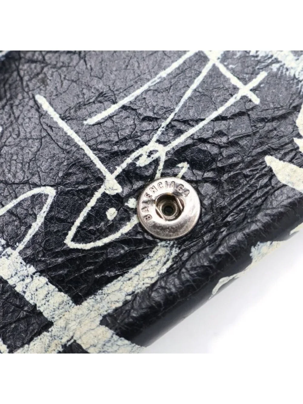 Balenciaga Cash Mini Wallet Trifold Graffiti Leather Black